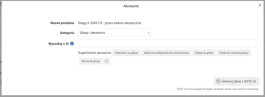 Window for generating accessories with SOTE AI