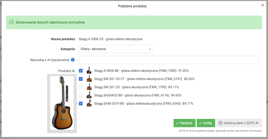 Similar products suggestions generated by SOTE AI